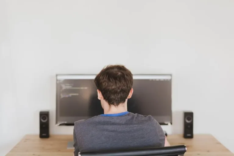 A person working at a computer workstation